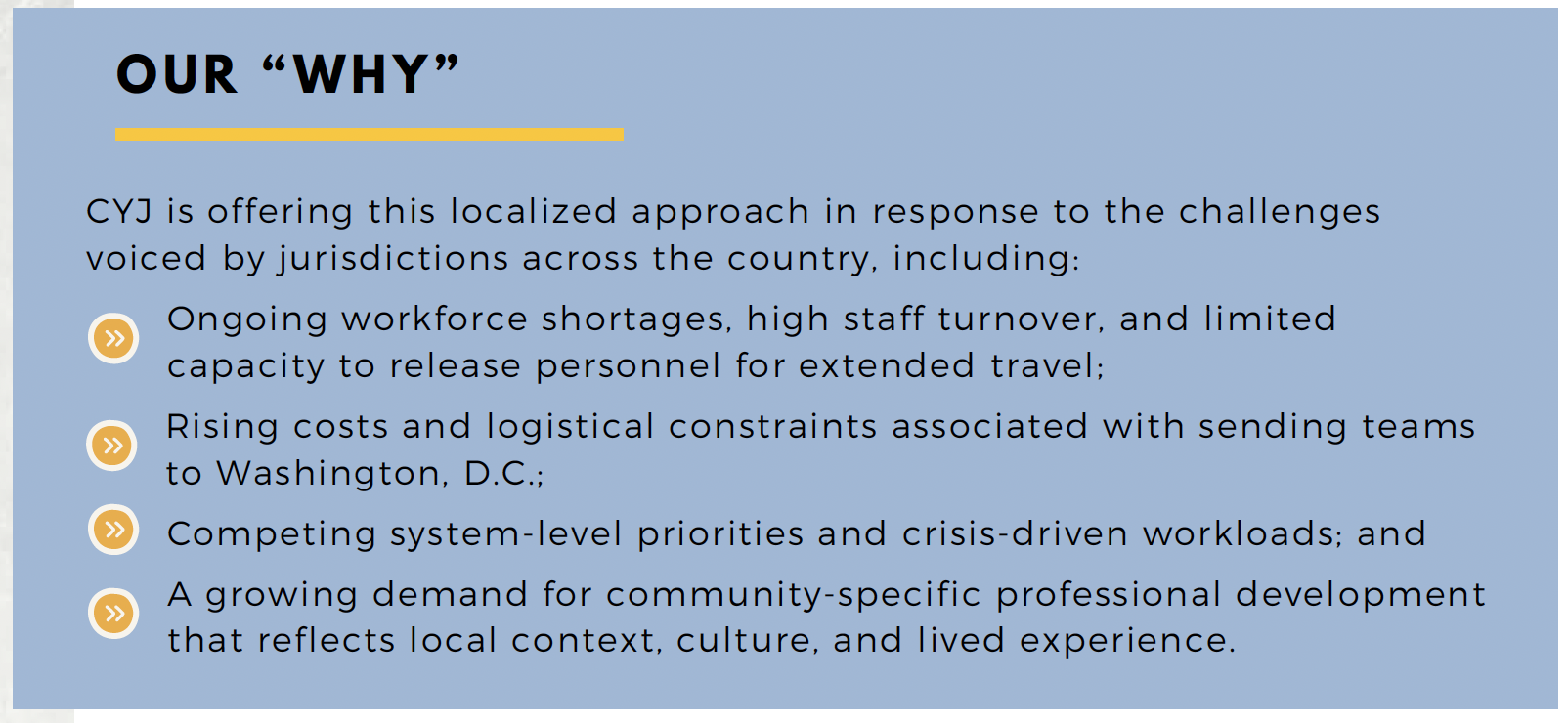 Blue text box call out of the "Why" for offering local custom programs
