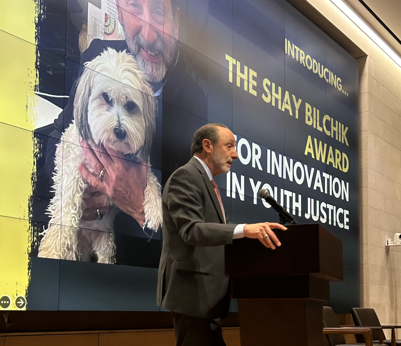 Shay Bilchik speaking at podium on stage