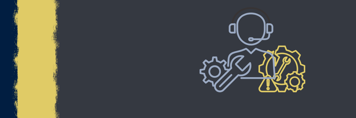 Icon of gears and a wrench, representing working on technical difficulties