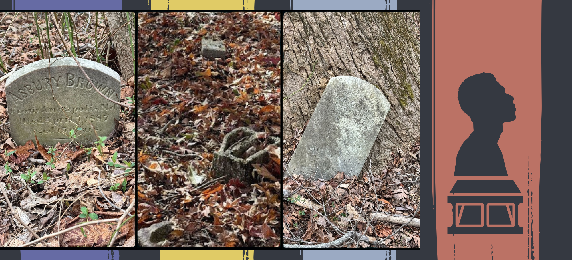 Triptych of photos from photo gallery, and icon of silhouetted teen over cinder block