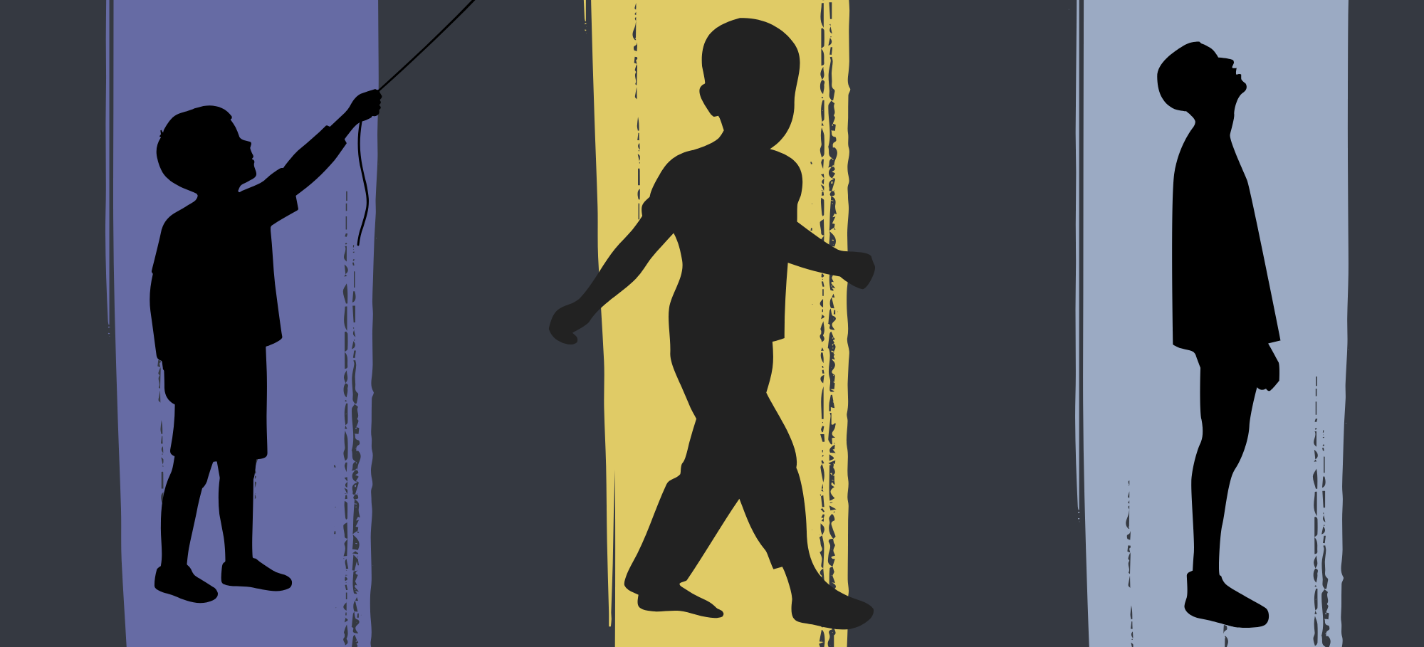 Silhouette of three children with three brush strokes behind them