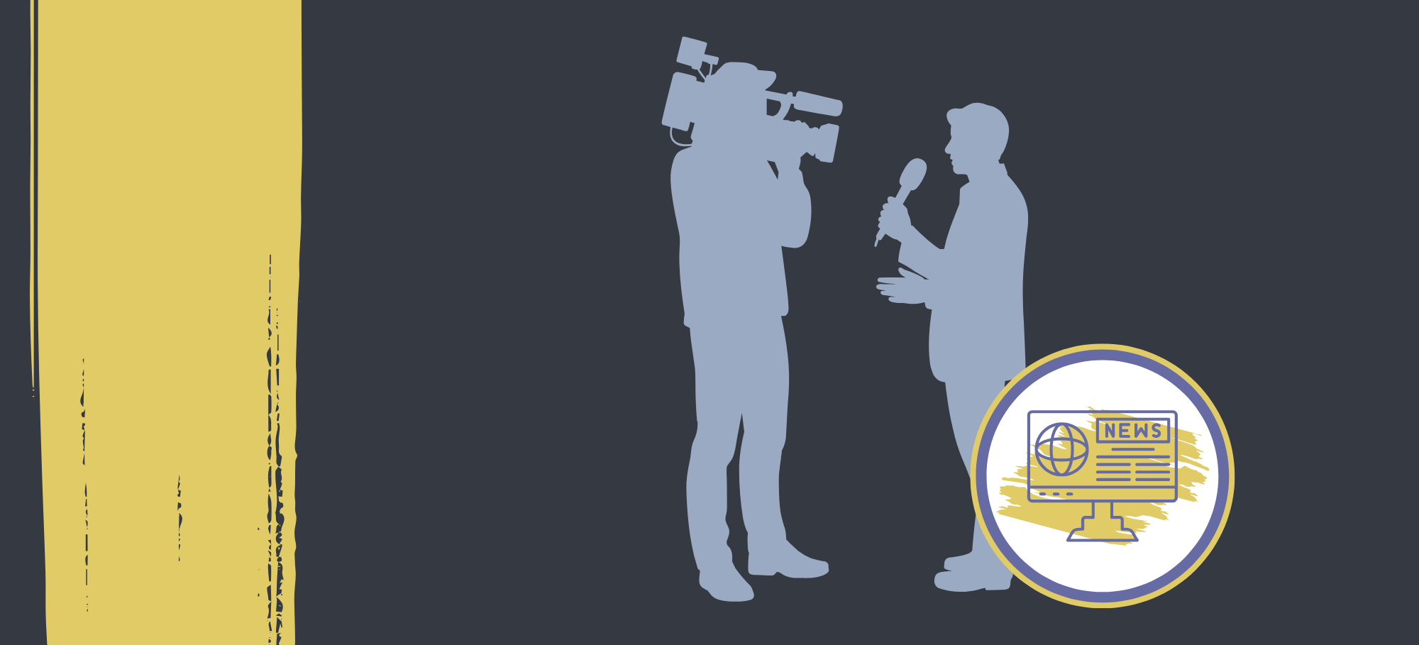 Silhouette of a tv news reporter with camera and mic