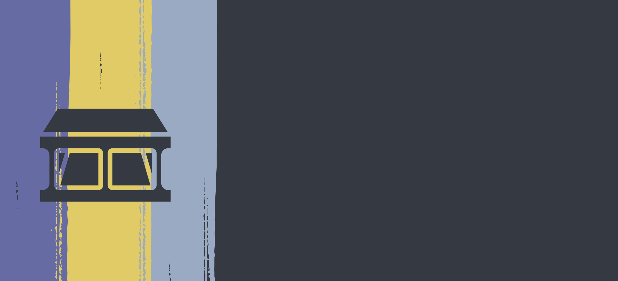 three blue and yellow brushstrokes with a cinderblock shadow in front three blue and yellow brushstrokes with a cinderblock shadow in front