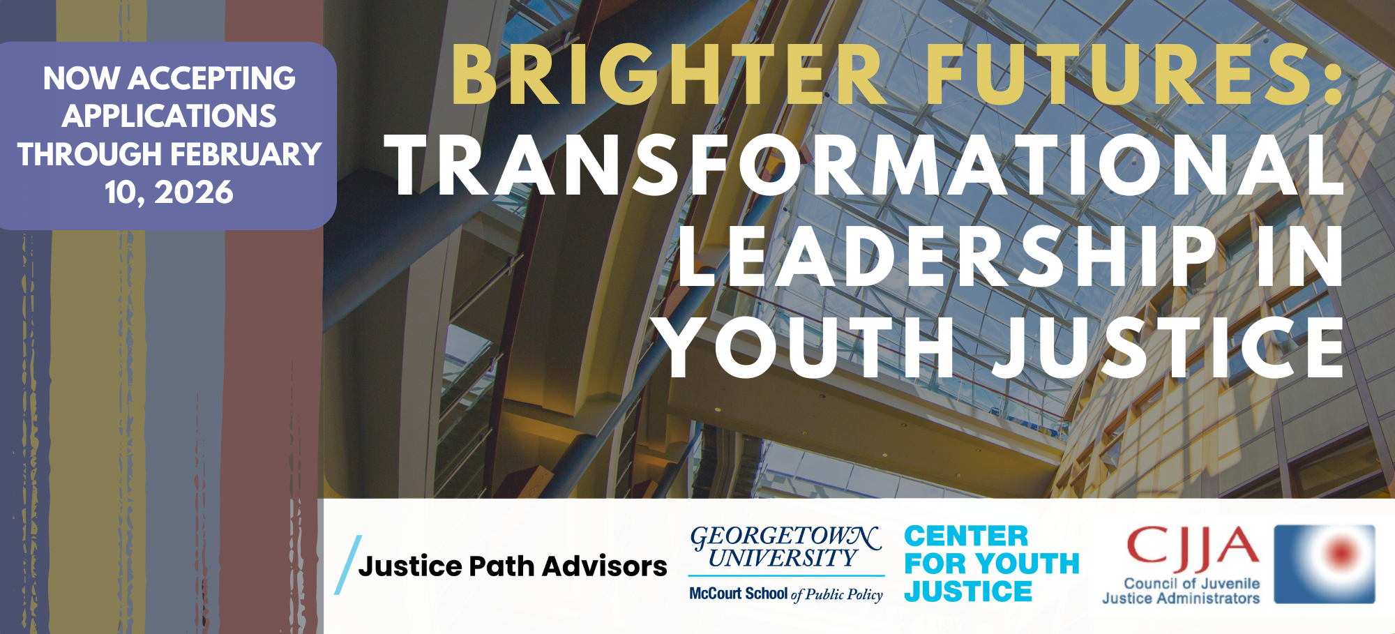 Text: Brighter Futures: Transformational Leadership in Youth Justice over image of skylight