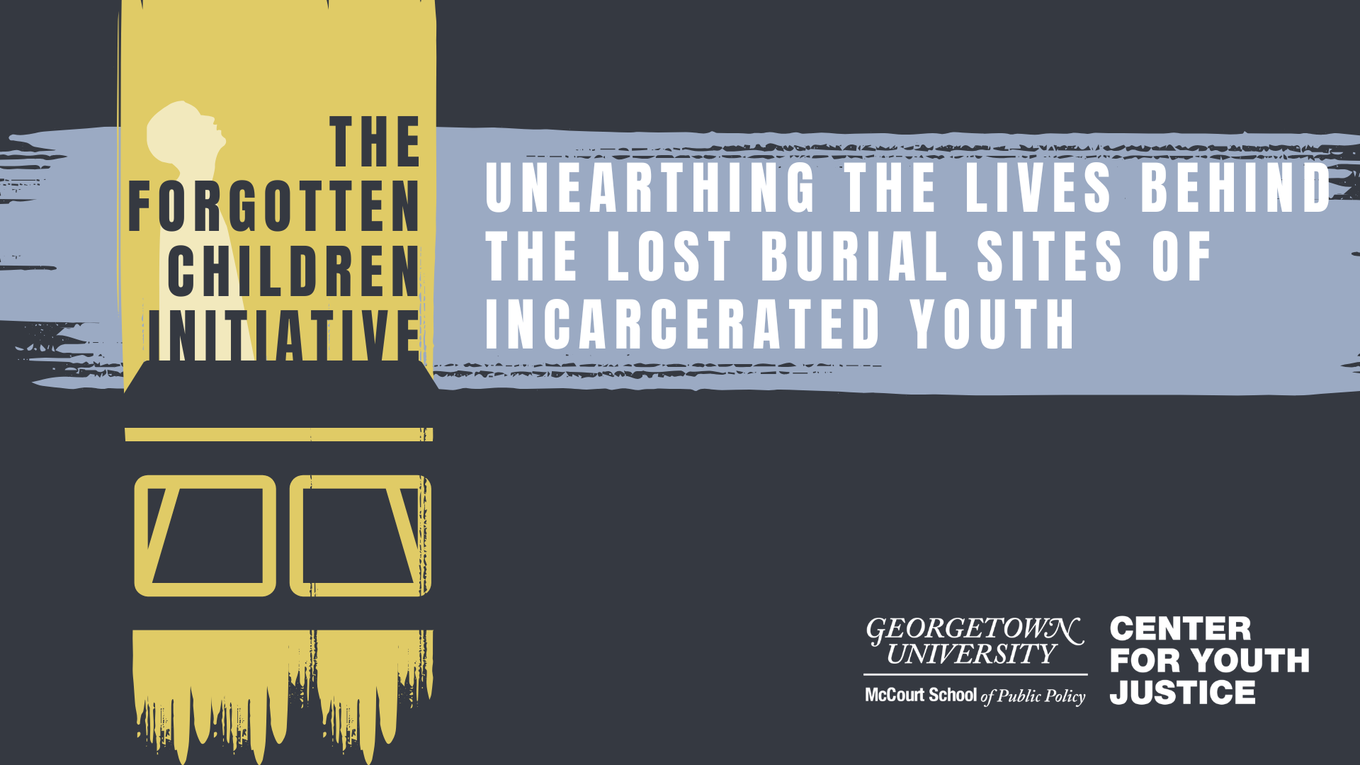 Yellow banner/brushstrokes over logo of Forgotten Children Initiative