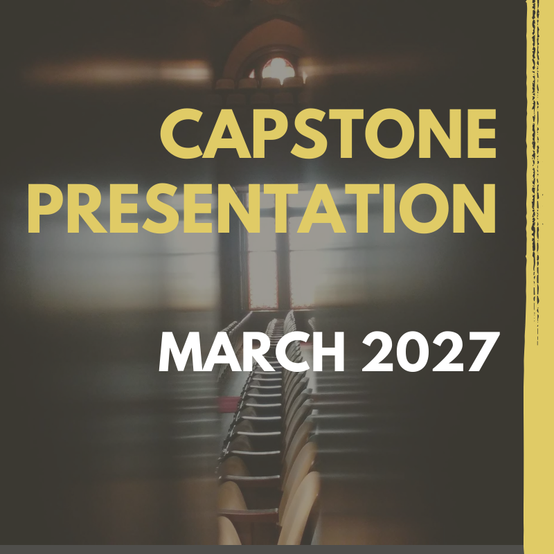 text "capstone presentations" over Georgetown classroom