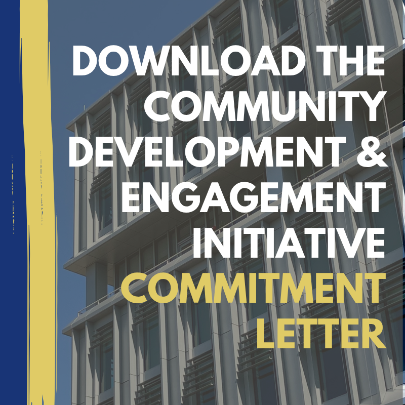 Text over Georgetown Building "Download the Commitment Letter"