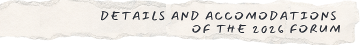 Text "Details and Accommodations of the Forum" handwritten on strip of torn paper.