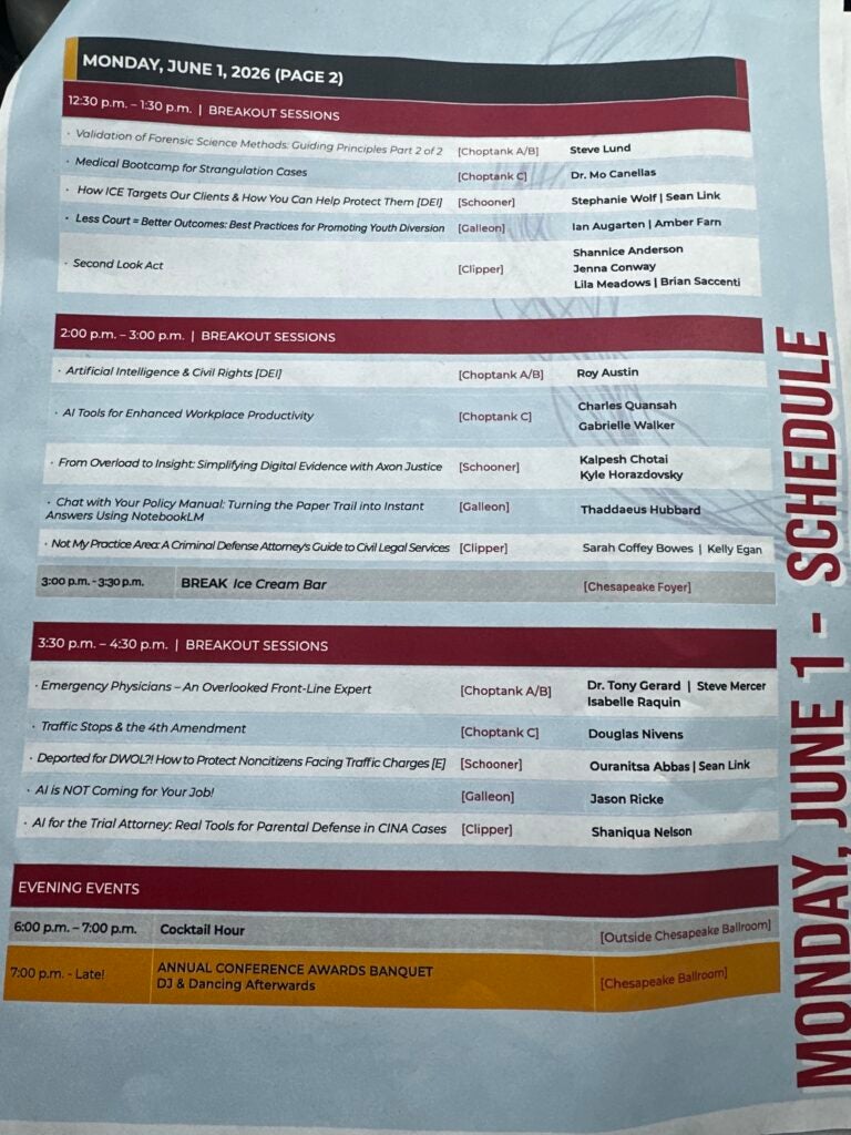 Agenda of 2026 Maryland Office of Public Defender Conference