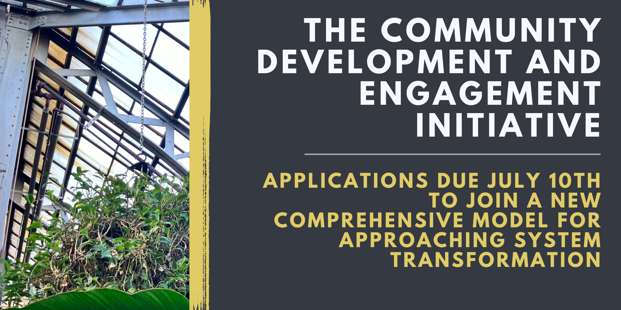 header text with picture of conservatory on the left, with plants and life growing vibrantly