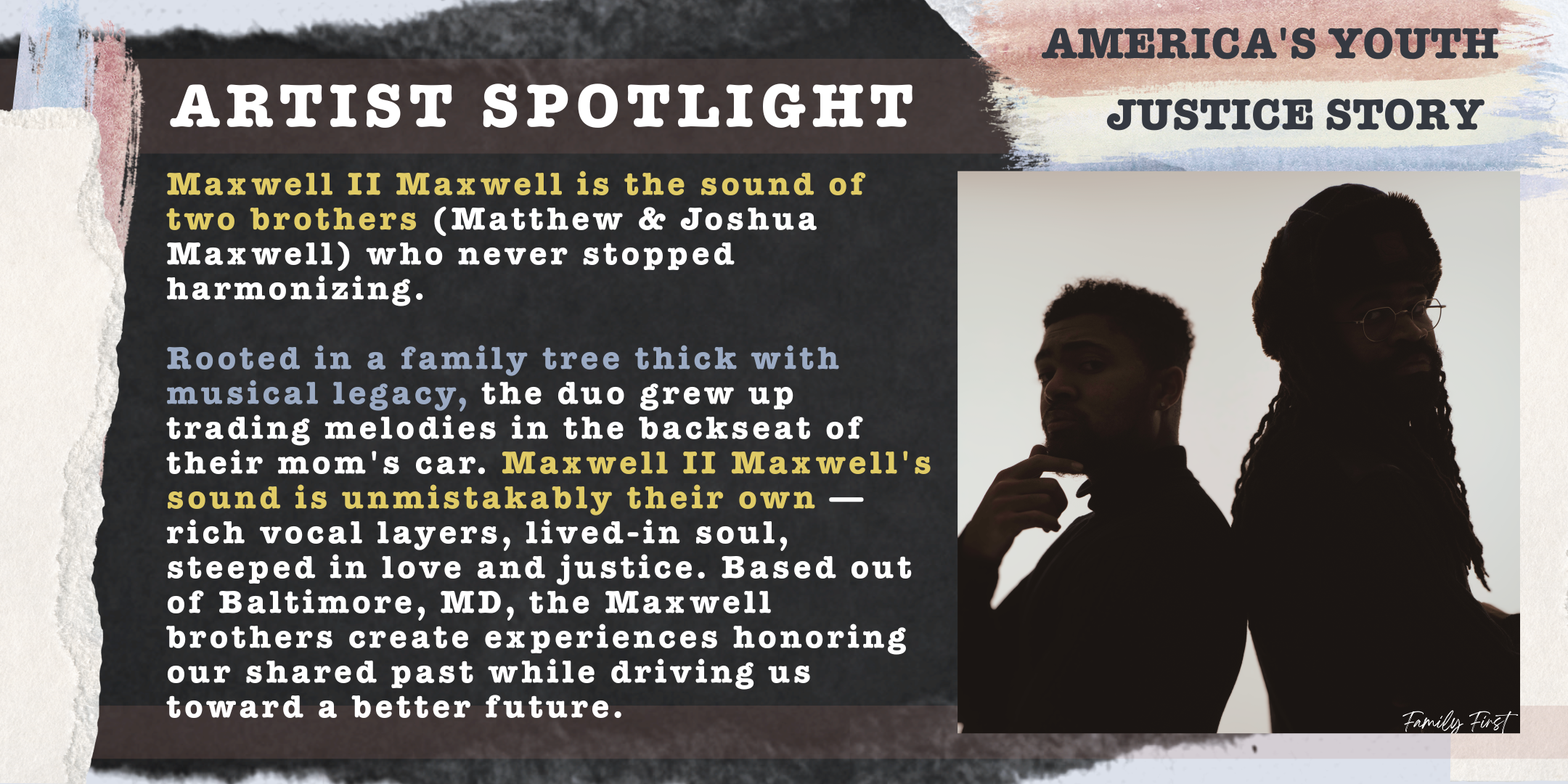 Maxwell brothers in silhouette with text