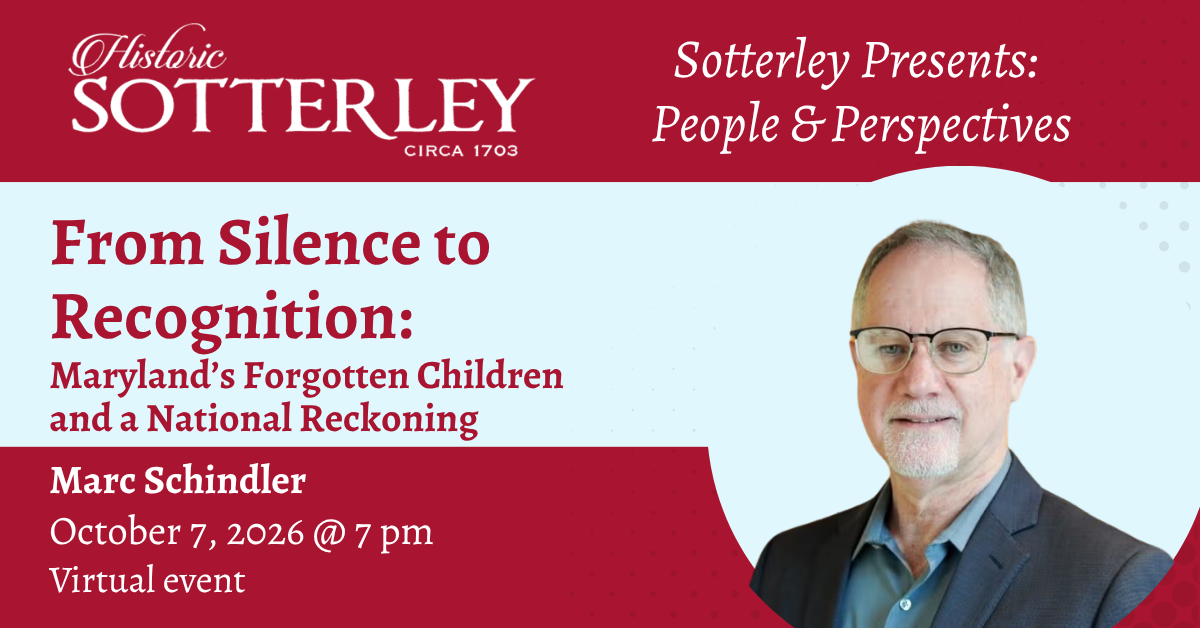Banner featuring Marc Schindler spotlighting a virtual event hosted by Historic Sotterley